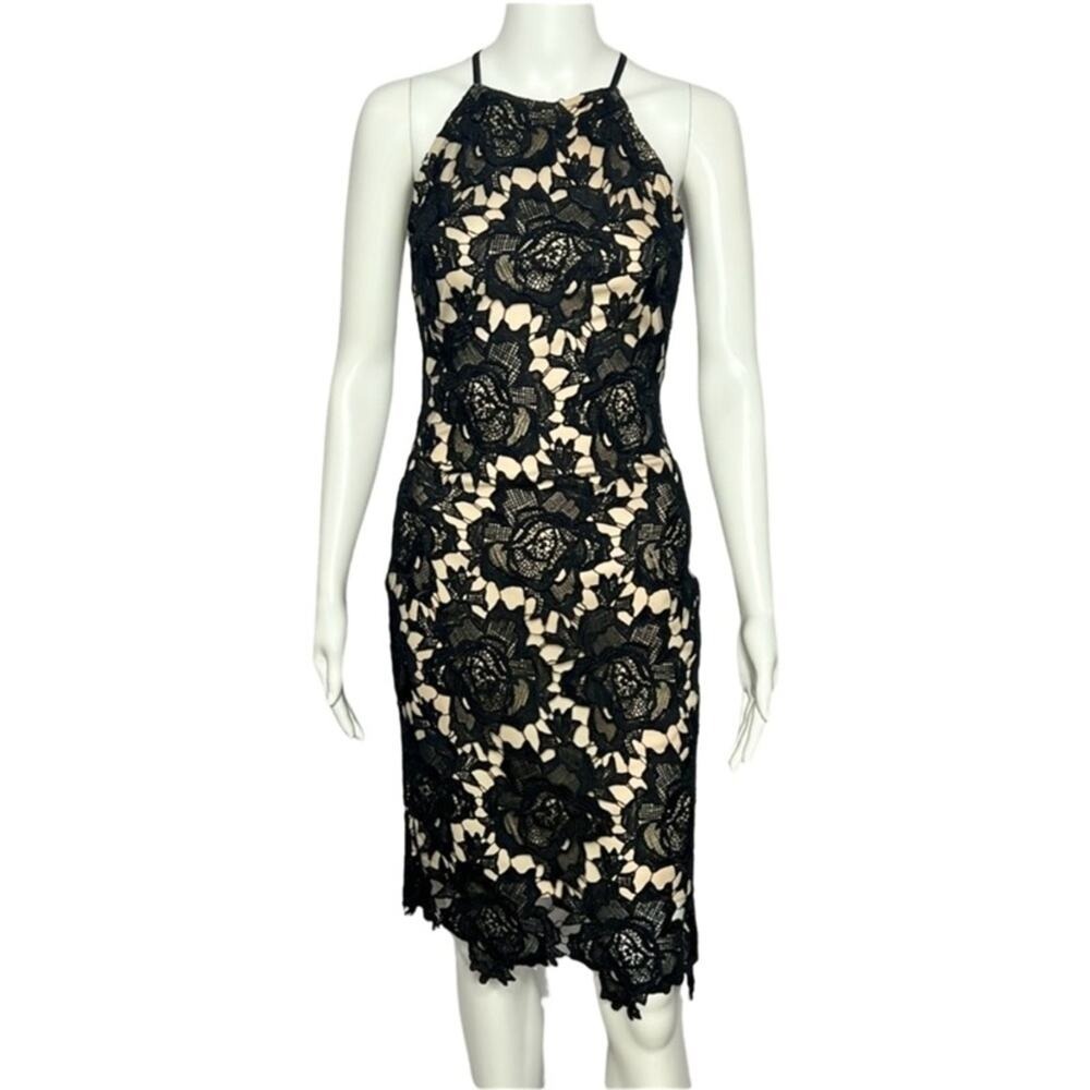 Lulus Black Lace Overlay Halter Neck‎ Knee Length Dress XS